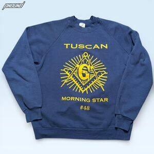 Vintage Jerzees Sweatshirt Mens XL Blue Tuscan Morning Star Masonic USA 90s